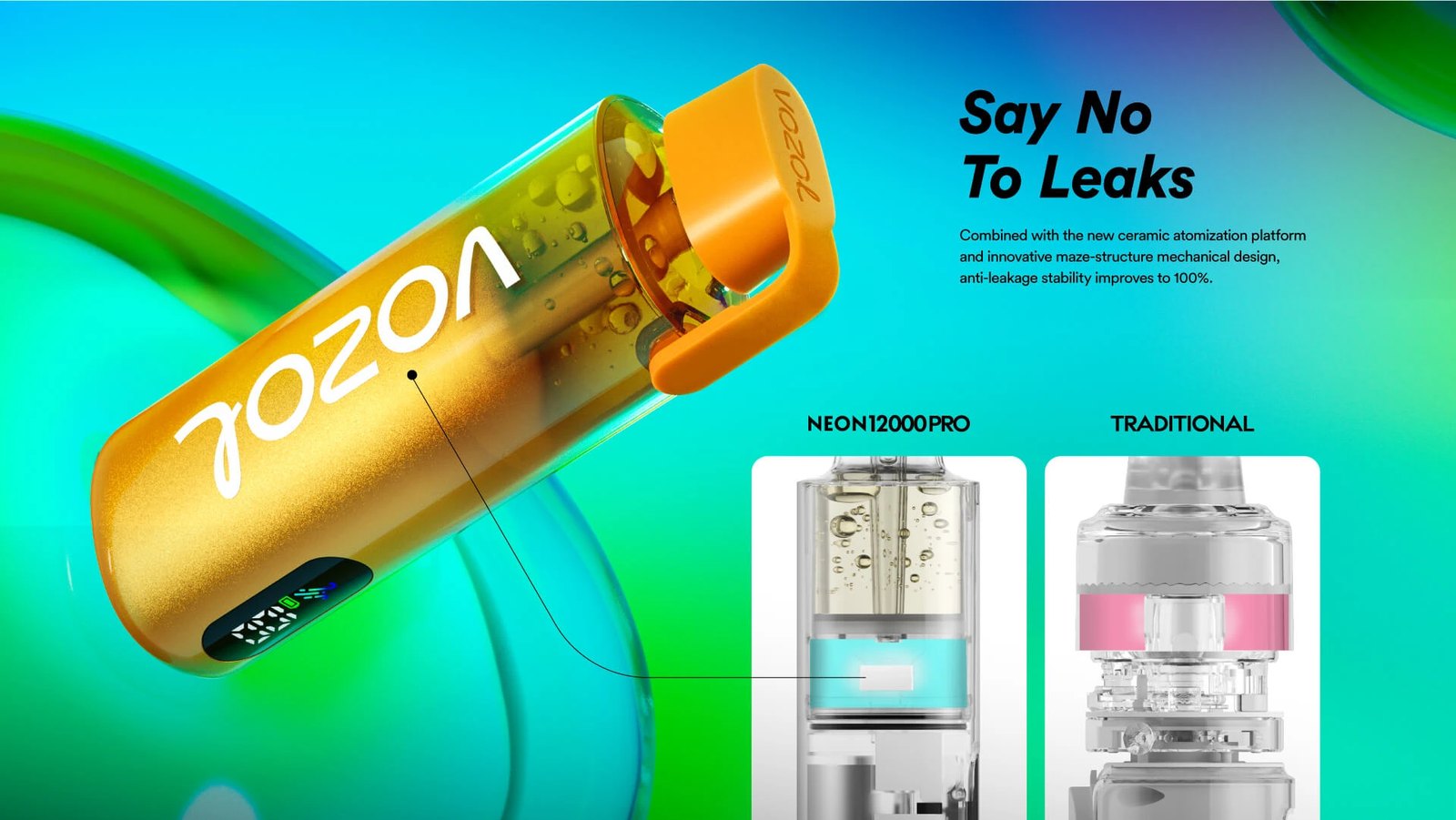Vozol Neon 12000 Pro labirent yapılı sızdırmaz tasarım